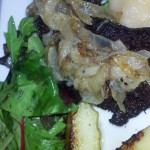 Blood sausage and caramelized onions  topped with apple sauce
