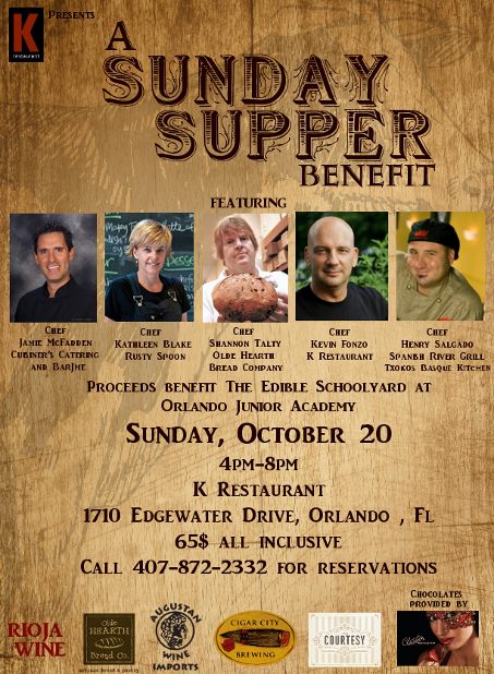Chef Kevin’s Sunday Supper: Benefit for the Edible Schoolyard at Orlando Junior Academy!